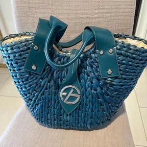 Francesco Biasia woven shopper ocean blue